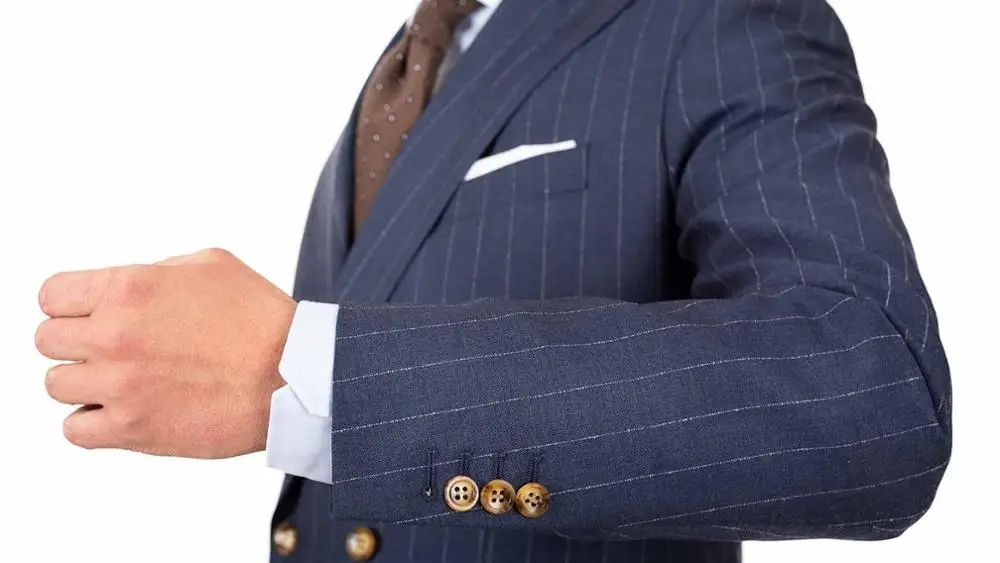 Tailor half canvas blue stripe double-breasted wedding tuxedo men  suits