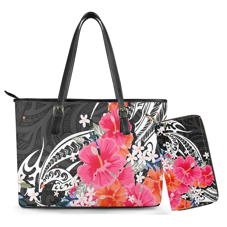Drop shipping Flowers Pattern HandBags and Purses Customized Polynesian Hawaiian Tote Bag For Women Luxury Pu Leather Hand Bags