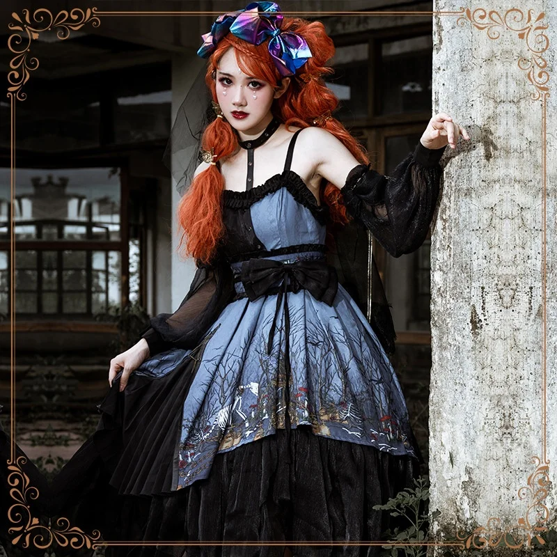 Оригинальный дизайн, Готическая Лолита, праздничный костюм аниме, необычное пушистое платье, кружевные платья на бретельках для женщин