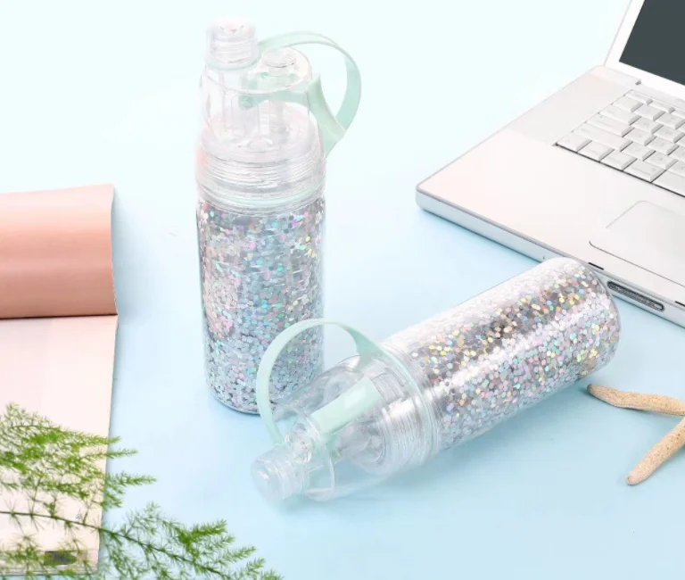 Glowing Misting Insulated Water Bottle, Portable Outdoor Leak-Proof Spray Moisturizing Cooling Sports Bottle Hand Cup