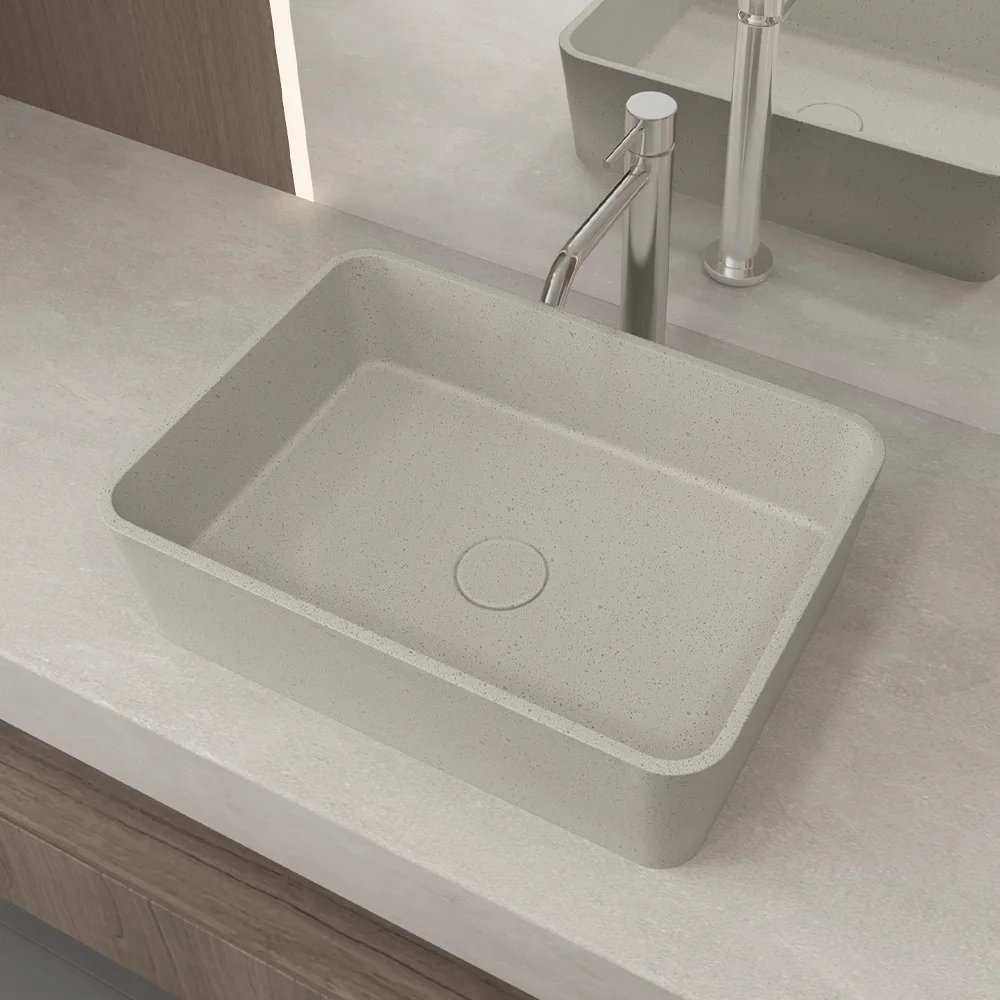 Hotel Wholesale hand-made rounded rectangular concrete bathroom counter basin grey bathroom counter concrete wash basin