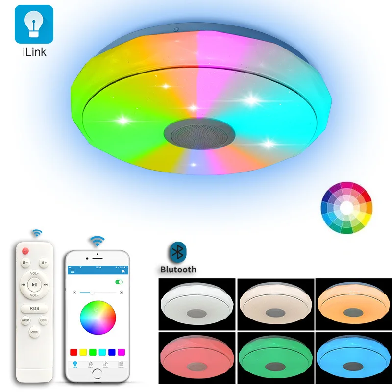 Красочные затемняющие Bluetooth музыкальные RGB практичные спальни светодиодные домашние умные голосовые потолочные светильники с пультом дистанционного управления