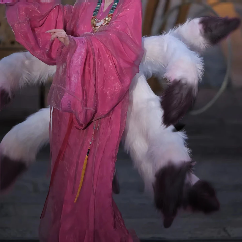Hand-Crafted Artificial Animal nine-tails Fox For The Fursuit Lolita Christmas Halloween Rainbow fox Suit