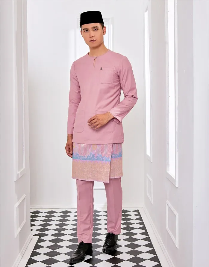 Малазийский мусульманский мужской Baju Kurung Melayu шелковая скрытая молния на левой стороне модель Вышивка S Raya