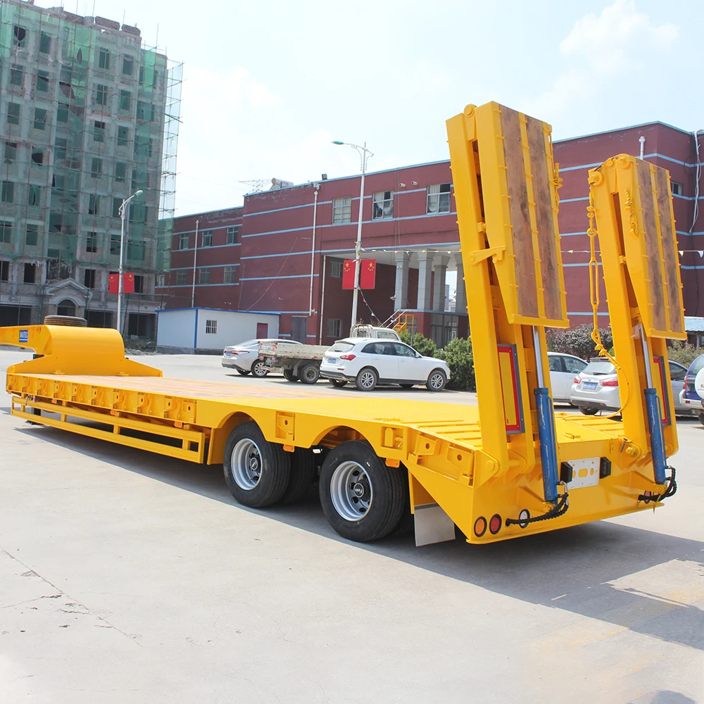  Тяжелая низкая плоская кровать duty2/ 3/4 оси 60 тонн/полуприцеп lowboy с одним запасным колесом на продажу (прямой погрузчик)