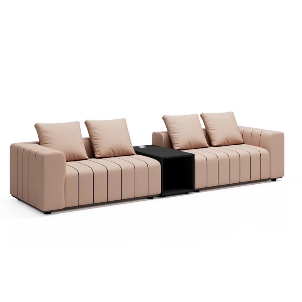 High-Quality Italian Fashionable Design Wooden Frame Comfortable Fabric Cowhide Leather Office Sofa Set Furniture