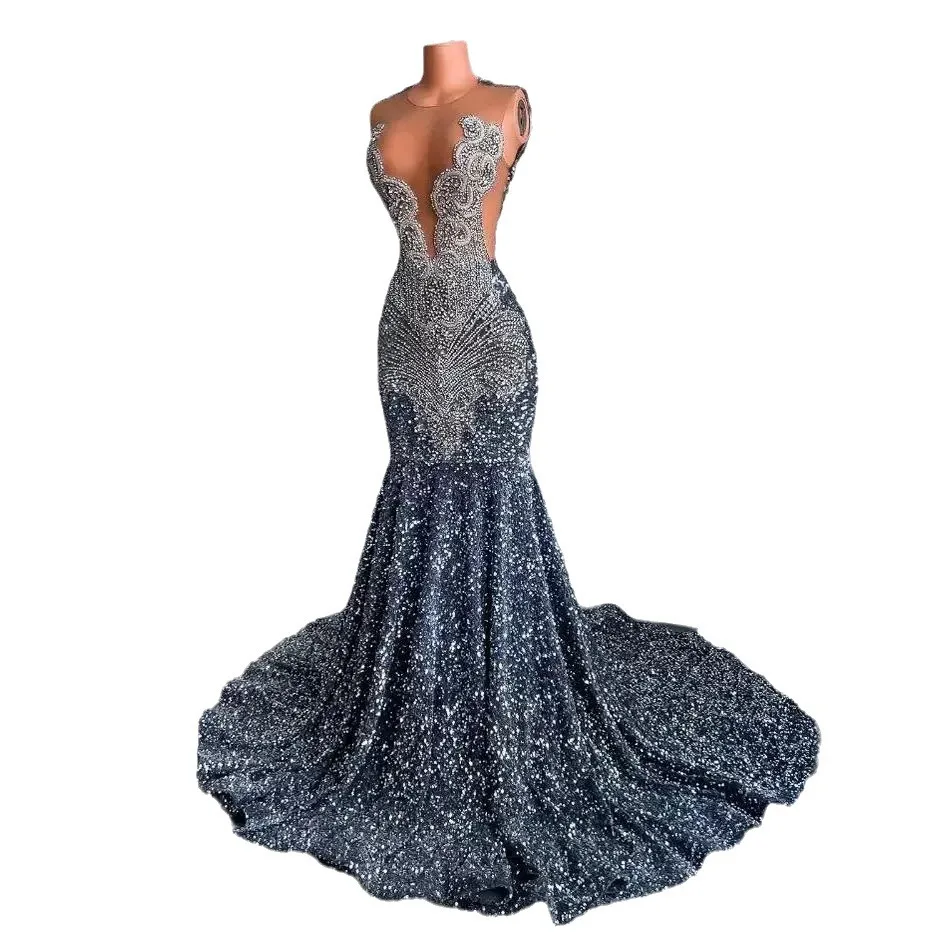 S0794G     2024 new hot -selling sleeveless mermaid heavy labor small tail sexy evening gowns for women dress long