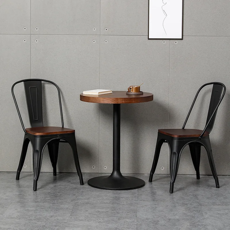 Factory Cheap Durable Industrial Stackable Vintage Metal Restaurant Dining Cafe Tolixes Chairs Tables Pine Wooden table top