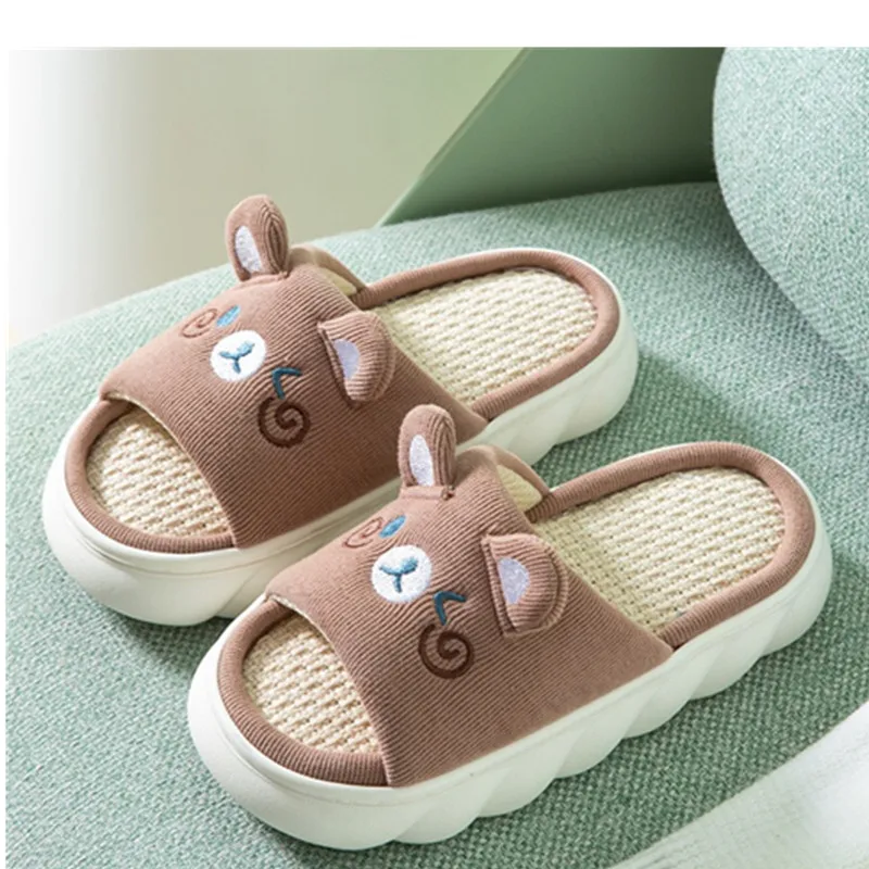 Lovely rabbit linen slipper couples household cotton linen slippers anti slip