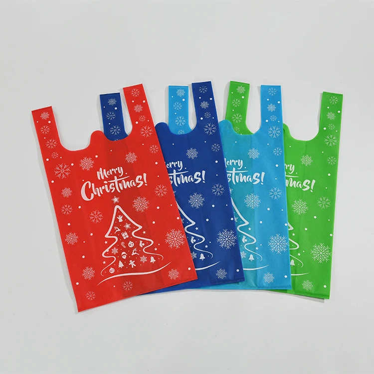 Christmas Non Woven ECO Recyclable Supermarket Shopping Spun Bond Bag Packaging Promotional t Shirt Vest