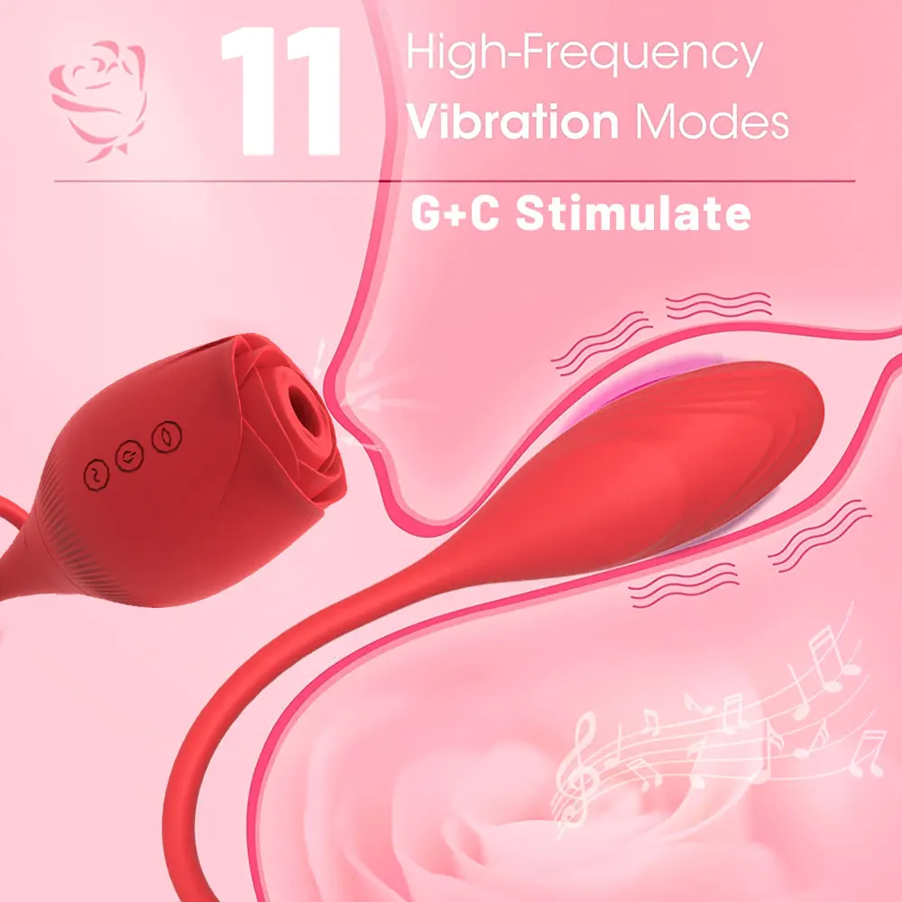 Hot Sale Best Seller Rose Sucking Vibrator 2 In 1 Rose Shape Vibrator Sex Toy Rose Vibrator Sex Products For Women