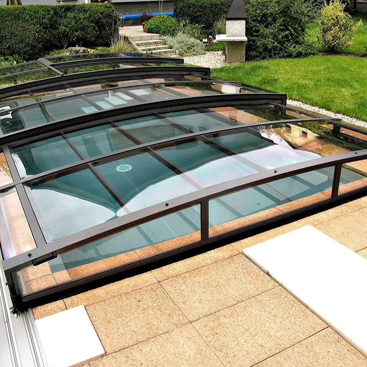 Factory Direct Sale Transparent Telescopic Swimming Pool Cover Tempered Glass Swimming Pool Roof