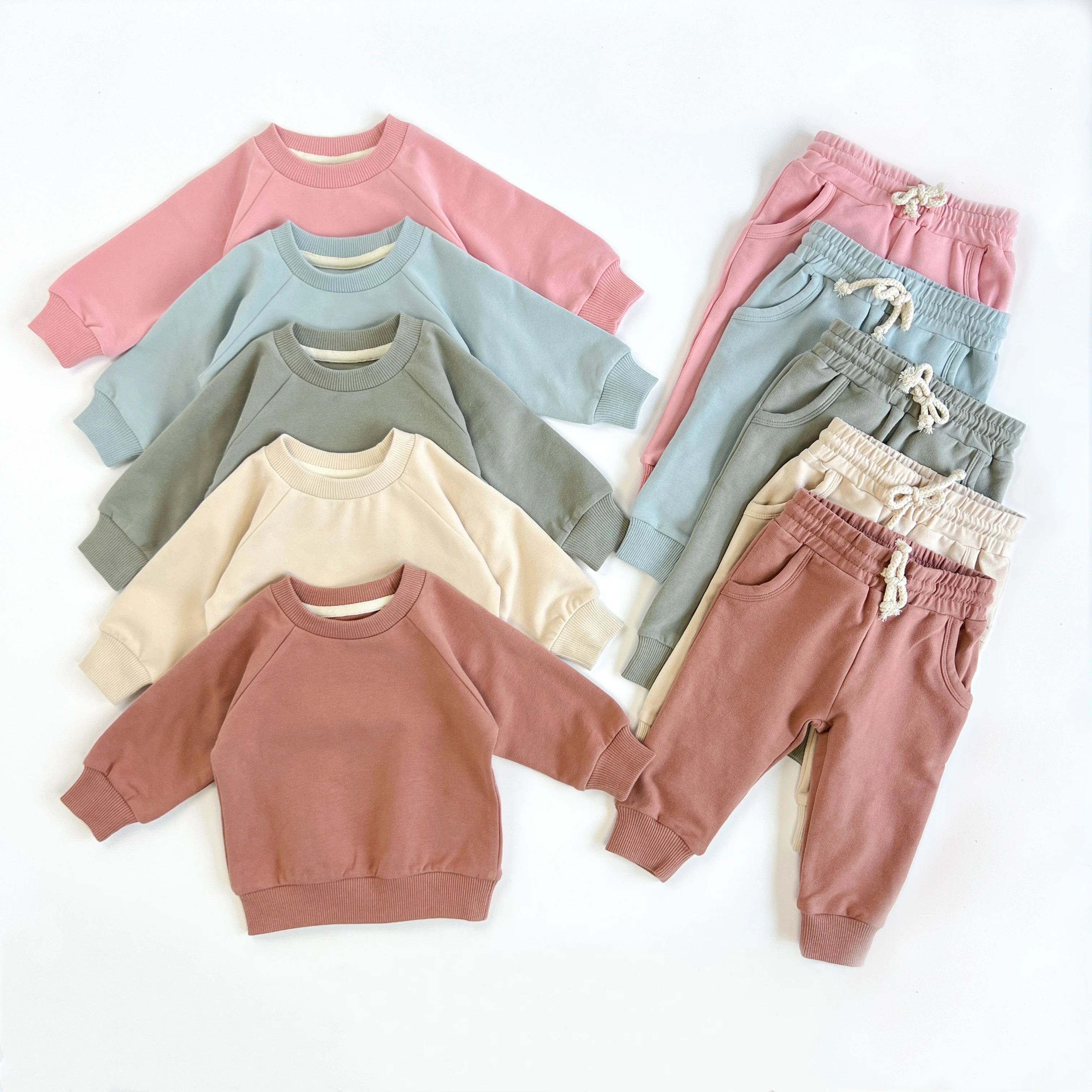 Autumn Baby Organic Cotton 2pcs Clothing Set Kids Raglan Sleeve  Top Pant Sweatshirt Set Tracksuit