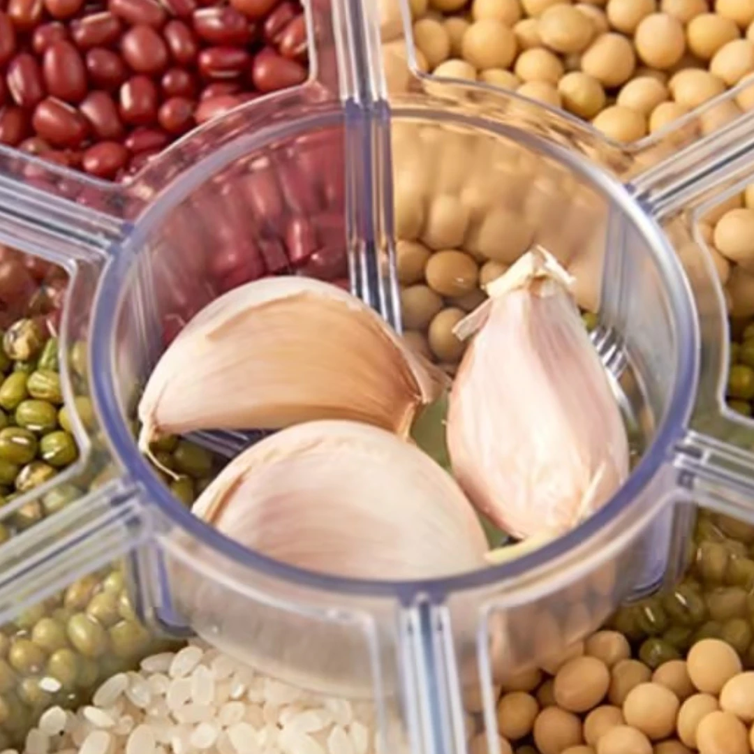 3KG 6-Compartment Grain Dispenser Rotating Storage Container Dry Food Dispenser with Measuring Cup for Kitchen Grains Beans Rice