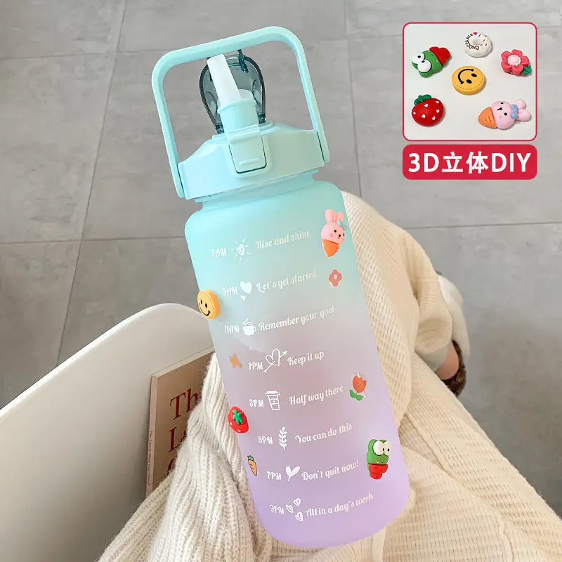 2 л Мотивационная бутылка для воды Botella De Agua Motivacional меняющие цвета чашки Termos тренажерный зал бутылки