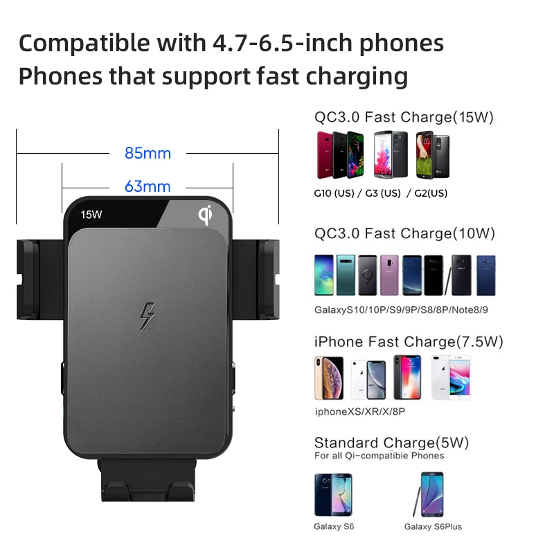 
Trending Products Hot Sale Universal China Wholesale Qi Charger Fast Charging 15W Phone Stand Mount Holder Wireless Car Charger 