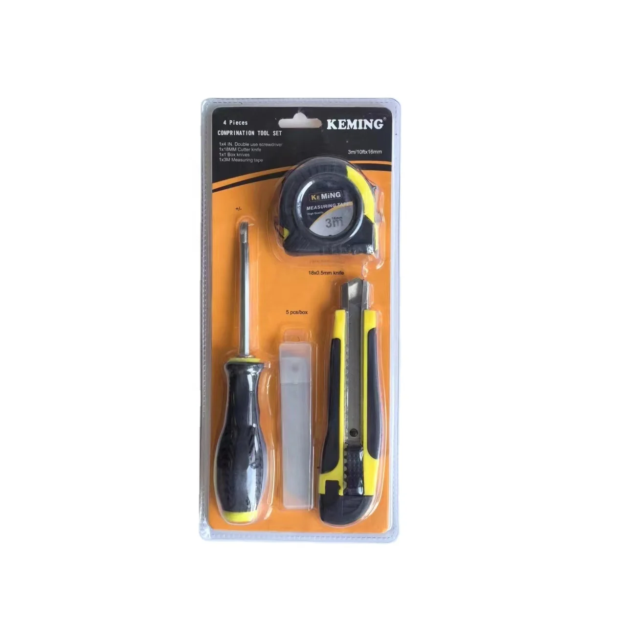 Screwdriver Cutter Knife Steel Tape Measure Set Factory Heavy Duty Double Blister Packing Set Tools