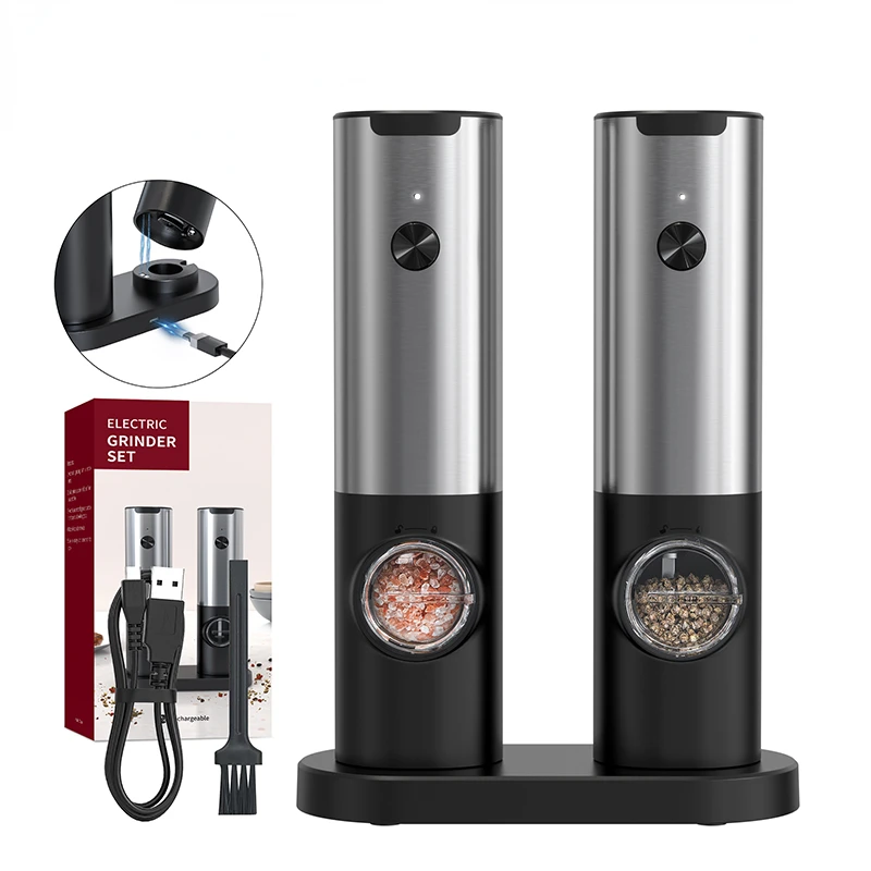 2023 дешевые перезаряжаемые электрические мельницы для соли перца из нержавеющей стали с зарядным основанием