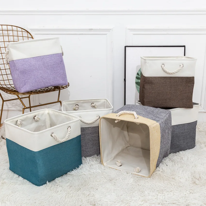 New Linen Fabric Storage Basket Large Capacity Household Square Dirty Cloth Basket Sorting Storage Basket Home Storage Supplies