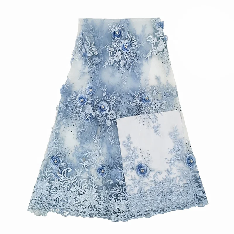 luxury materials high quality gold french 3d flower lace embroidered  fabric