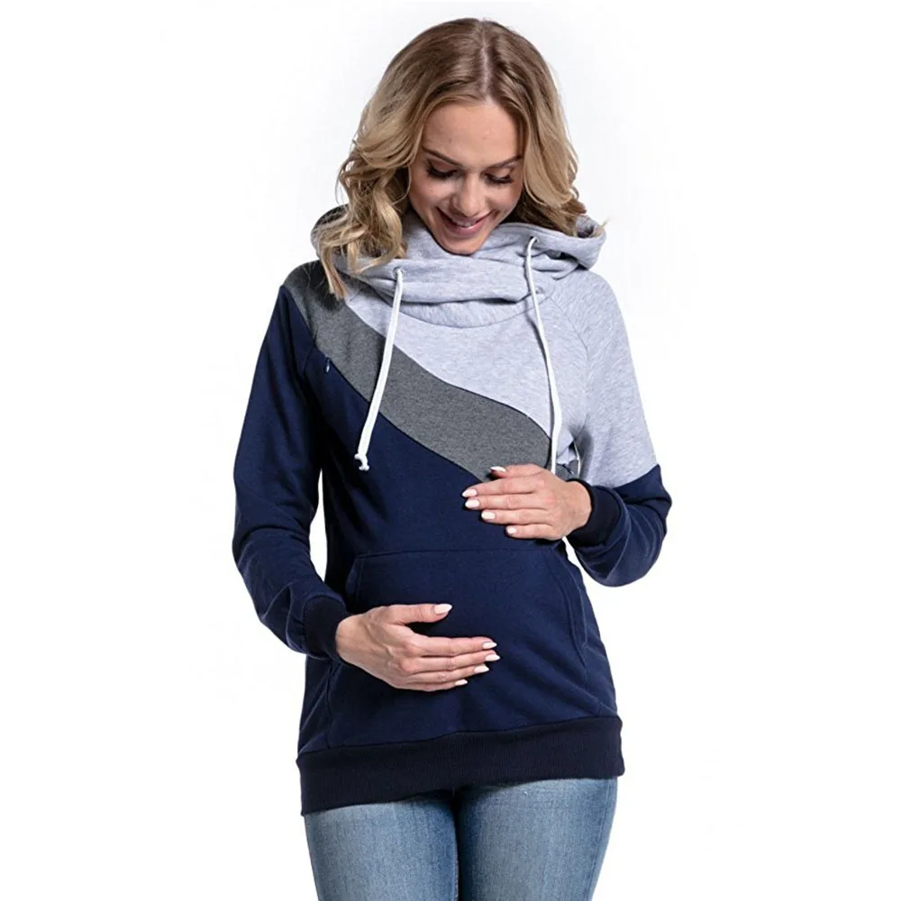 
Women Maternity Nursing Hoodie Zipper Access Patchwork Design Pregnant Clothes High Quality Women Breastfeeding Sweatshirt 