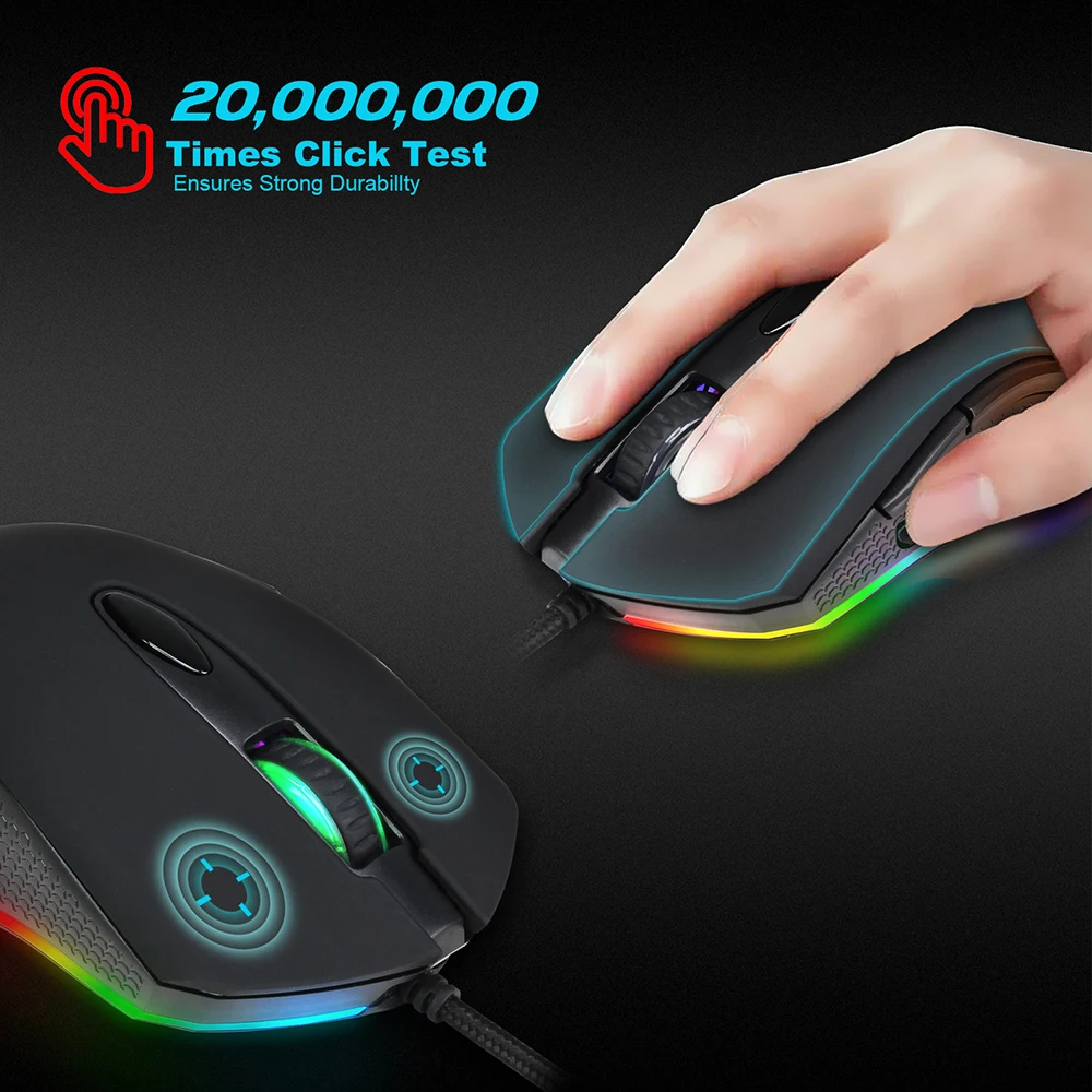 Mechanical Mouse Gaming Mouse USB Wired Max. 4800DPI Programming 6 Buttons Breathing LED Mouse Gamer for PC Laptop Black