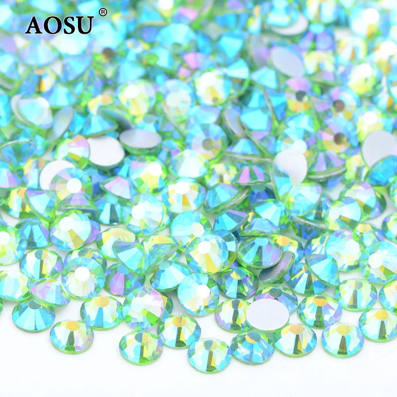 AOSU Top Quality SS3 SS6 SS16 SS20 Transparent AB Diamond Strass Flatback Crystal Stones Glass Nail Rhinestone For Dress