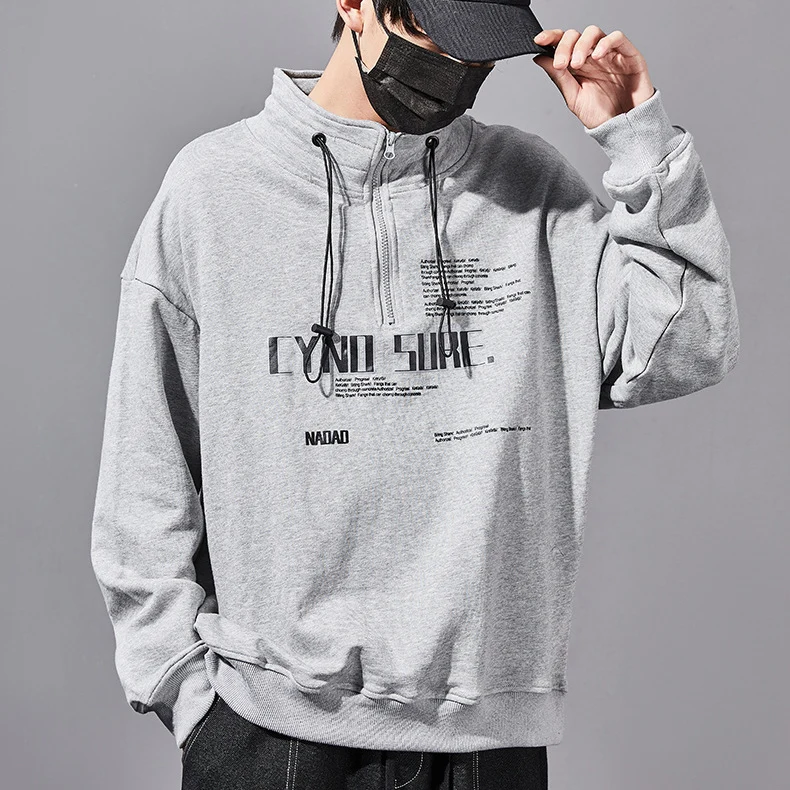 Oem (изготовитель комплектного оборудования) высоко-качественная со стоячим воротником с затягивающими шнурками, буквенный принт, хлопчатобумажная флисовая Спортивная Толстовка-кофта без капюшона половинным замком-молнией мужская толстовка с капюшоном