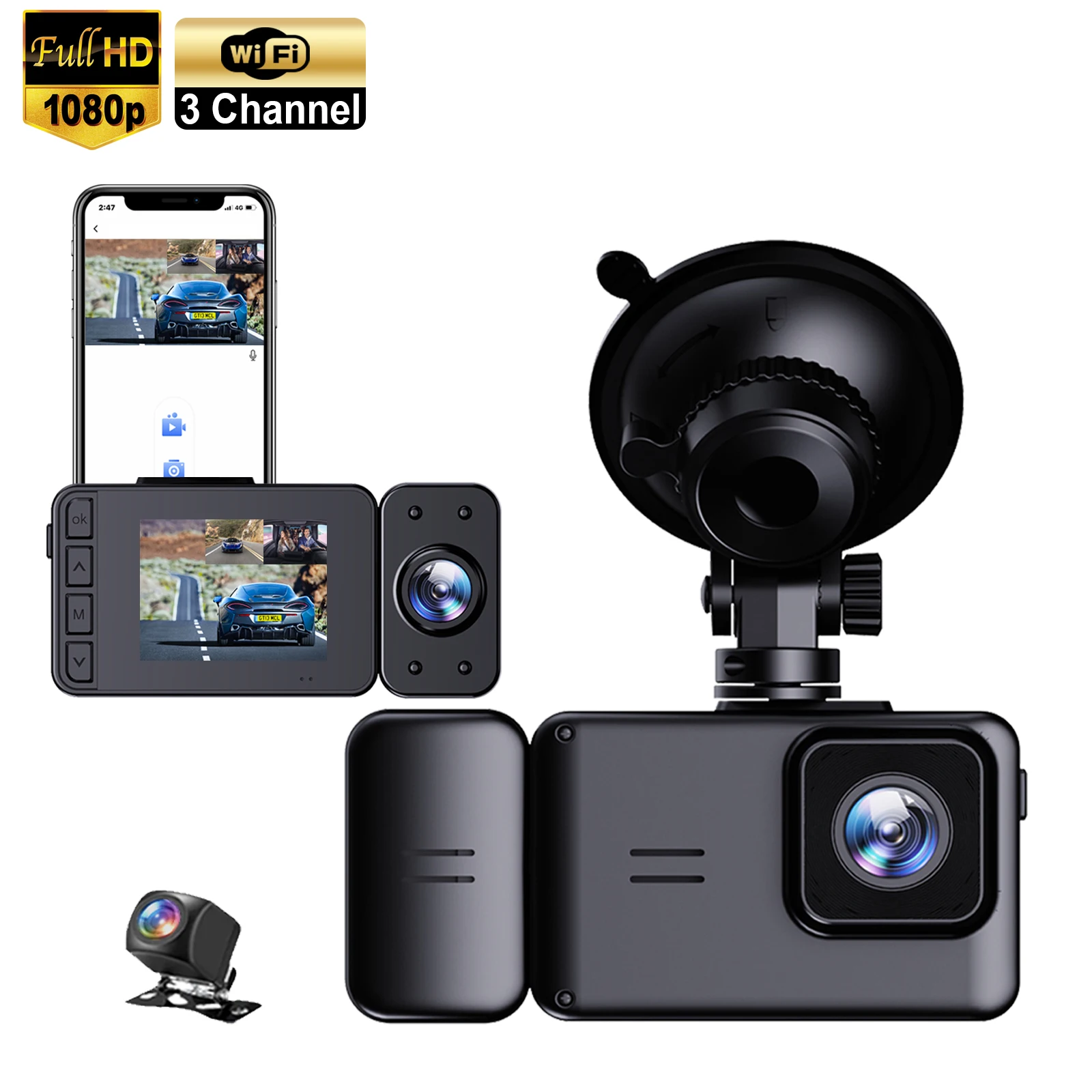 Manufacturers 3 lens car dvr mini 3 camera dash cam front and rear Inside 3 channel dashcam wifi 1080P hd 3 lens car dashcam