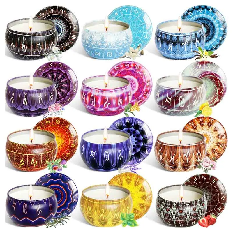 Amazon Hot sale soy wax scented candle  luxury customization aromatherapy candles In Tin Box Gift Set Of 12