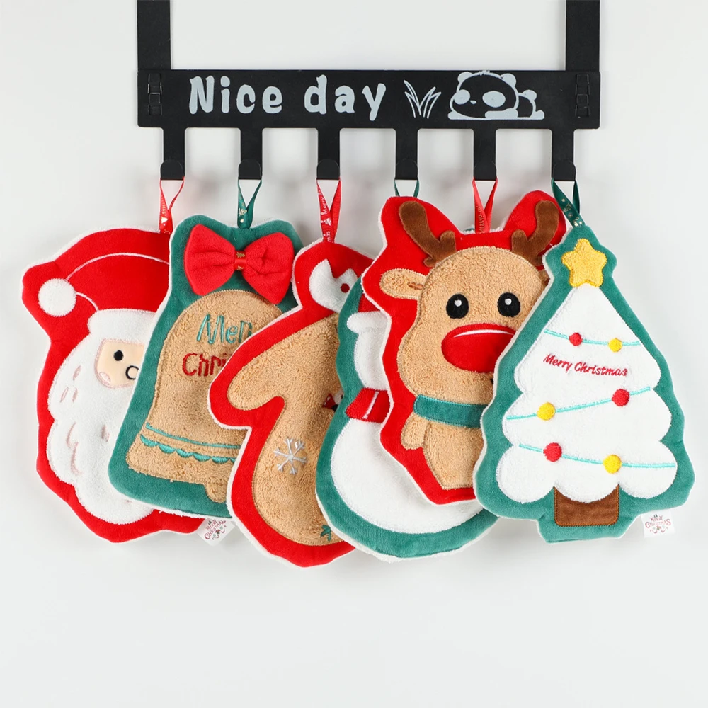 Christmas hand towel coral fleece elk Christmas tree absorbent quick-drying cartoon handkerchief Christmas Hanging Towel