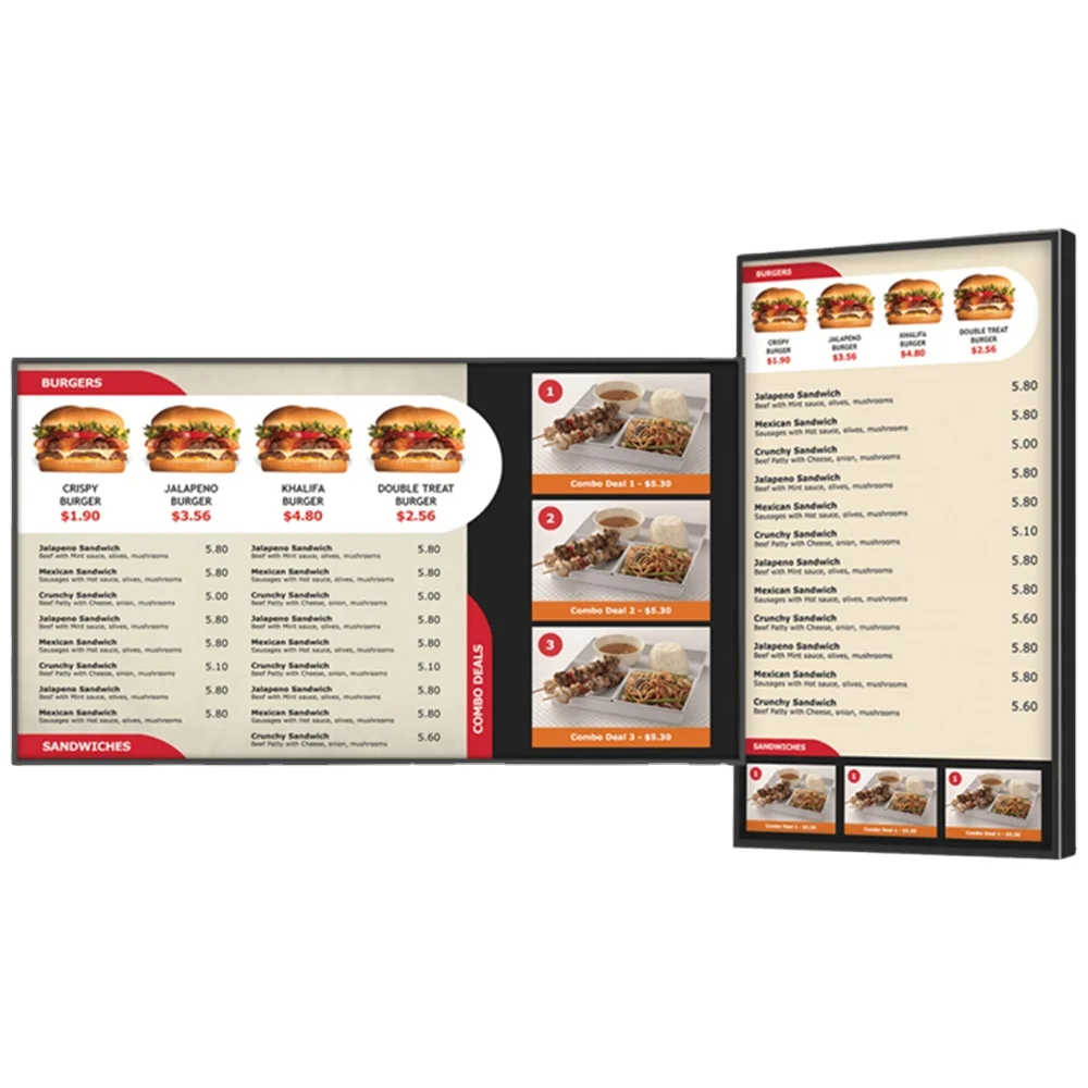 EKAA digital signage 65 inch indoor lcd menu board for restaurant/shopping mall