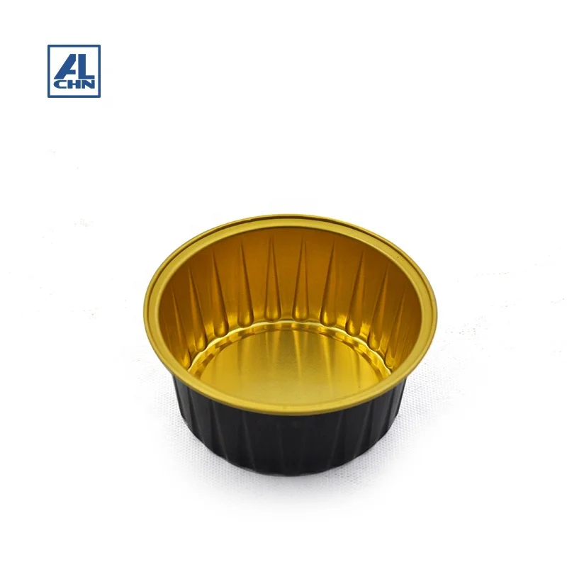 
Gold inside,Black outside Eco-Friendly 4.5oz/130ml Disposable Round Food Package Bakery Cupcake Aluminum Foil Container 