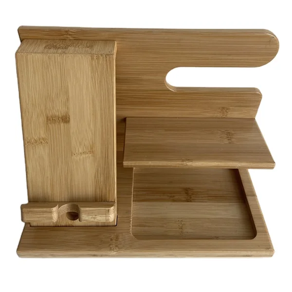 Wooden Wallet Docking Station Cell Mobile Phone Holders For Key Ring Watch Pen And Glass