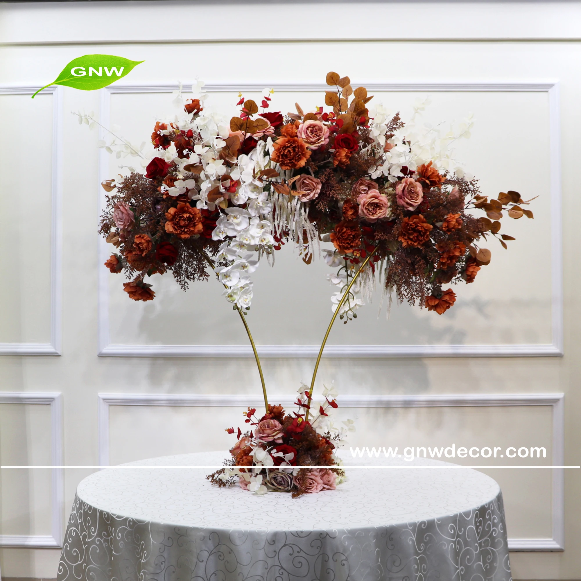 GNW Excellent quality orange Floral Arrangement white orchid Supplies Artificial Rose Hydrangea Flower Stage Events Arch