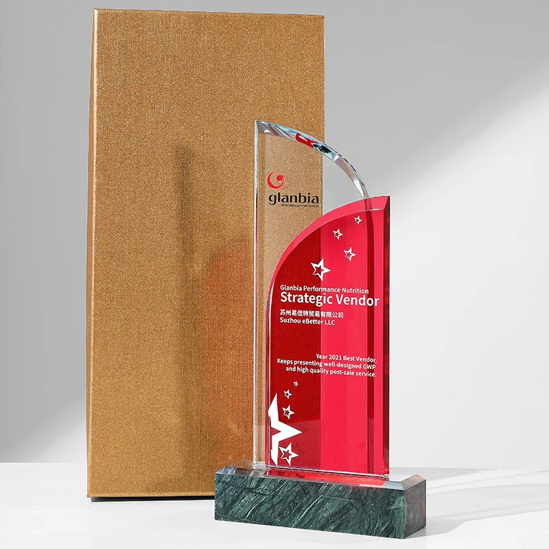 Wholesale Business Souvenir Crystal Glass Trophy Elegantly Designed Marble Medals and Plaques Trophy