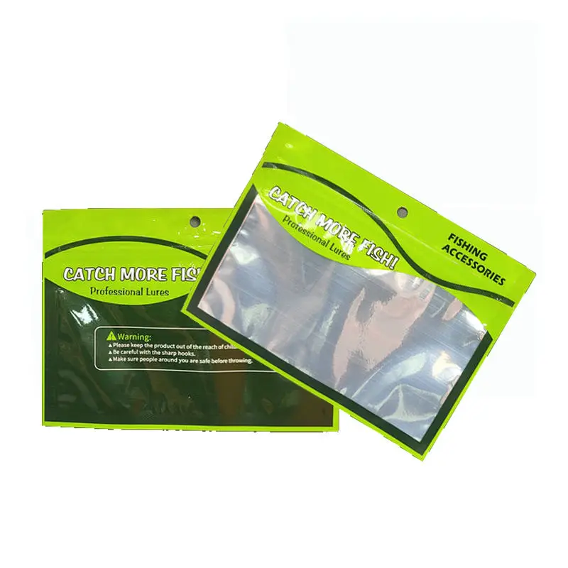 3 Side Seal Printed Foil Zipper Fish Bait Pouch Fishing Lure Bag Die Cut Mylar Bags with Window Custom Printed