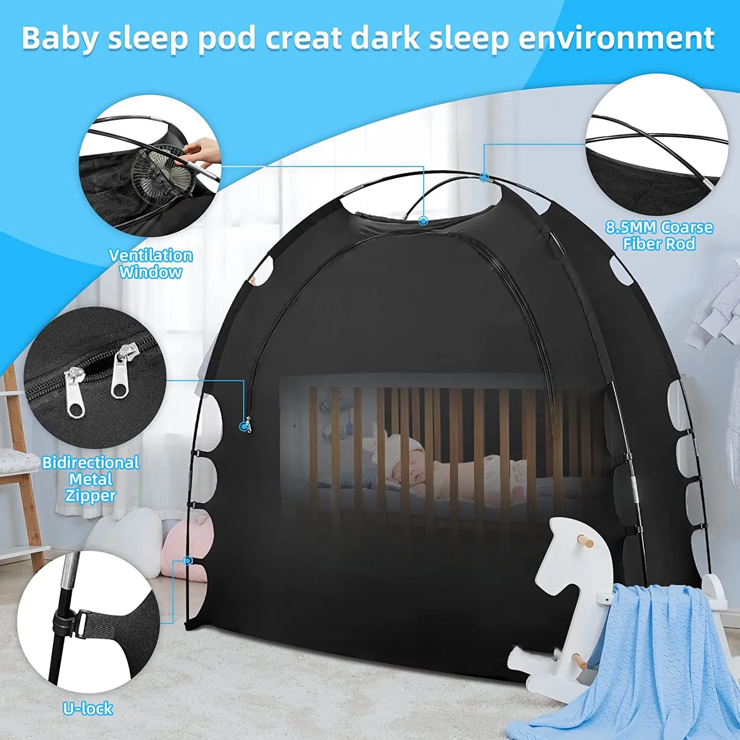 Pack N Play Blackout Cover Baby Crib Tent Canopy And Portable Privacy Sleep Pod Tent