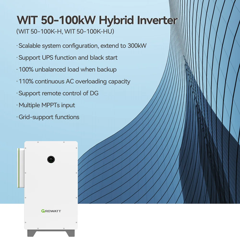 UPS Function Growatt WIT 100KW Hybrid Inverter 380V 400V 415V High Voltage 3 Phase Commercial Storage Inverter