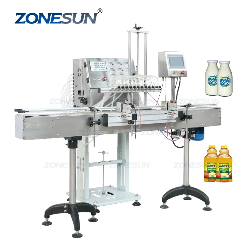ZONESUN 12 Heads Automatic Diaphragm Pump Cosmetic Juice Small Bottle Essential Oils Liquid Filling Machine