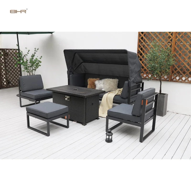 BHR best price handmade modern style aluminium outdoor patio garden furniture fire pit sets With awning