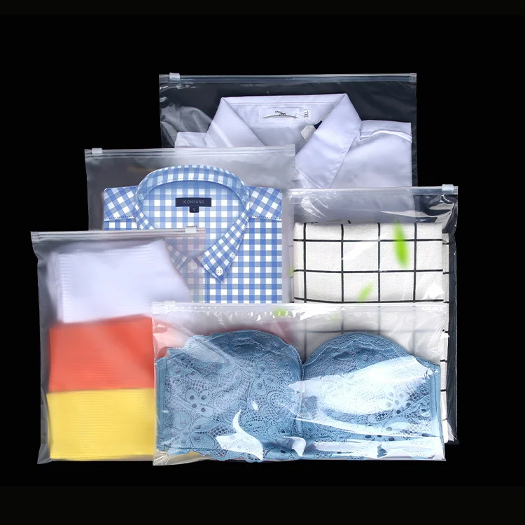 custom recyclable pe bags frosted  zipper top plastic bag ziplock garment bags with zipper