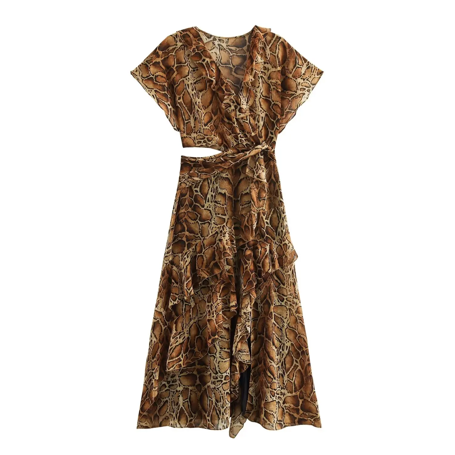 PB&ZA Women 2024 New Chic Fashion Decorative overlay printing Midi Dress Vintage Short Sleeve Female Dresses robe Mujer