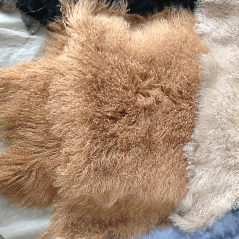 costume 60x120cm Rectangle real Sheepskin Rug   Lamb Fur Plate kinky curly Tibetan Mongolian fur pelt