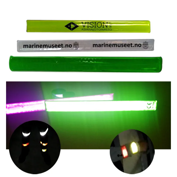 high visibility advertising gifts pvc snap on armband reflective slap band rulers printed wristband for cycling jogging walking