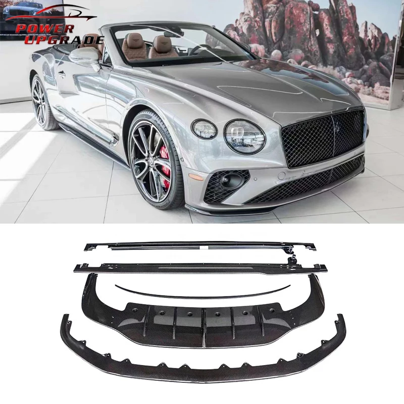 For Bentley Continental GT W12 Style Carbon Fiber Body kit Front Bumper Lip Side Skirts Diffuser Spoiler Body Kit