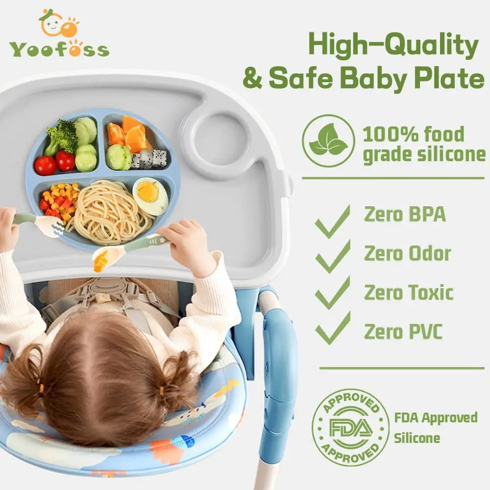 Suction Plates for Babies 100% Silicone Plates Stay Put with Suction Feature Divided Design Silicone baby plates
