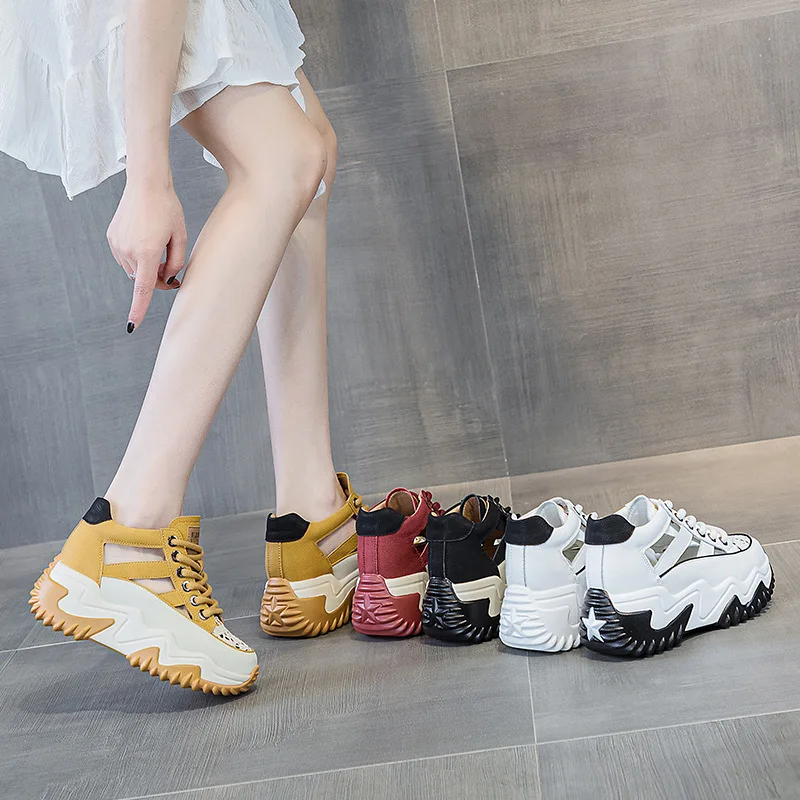 Hot selling women summer outdoor stylish hollow out height increasing shoes sandal