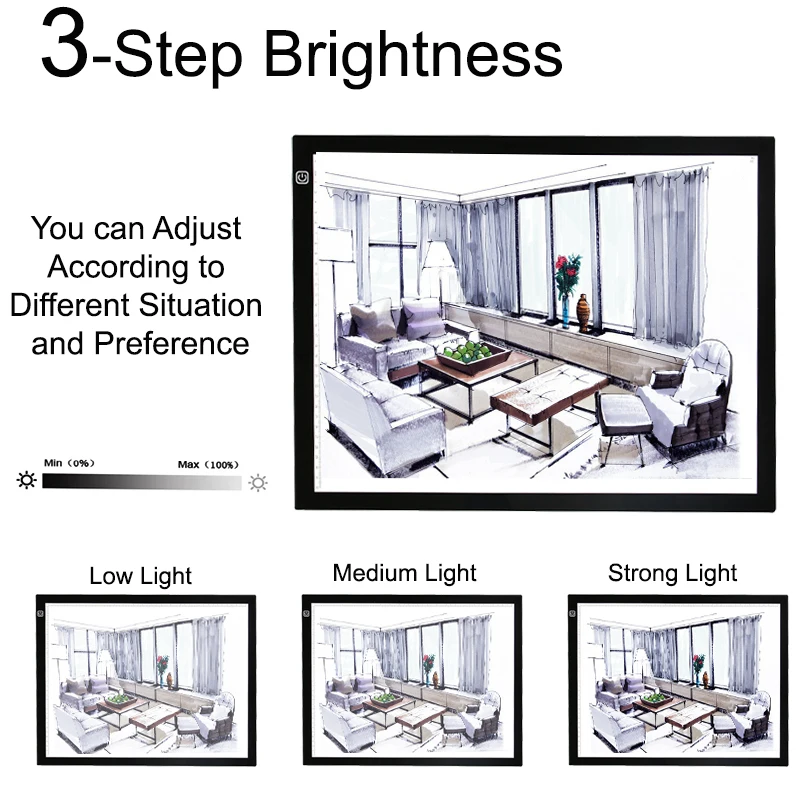 Portable Tracer light pad Ultra-Thin  A3 Size LED Tracing Pad Light Box dimming Brightness for  Artists Drawing x-ray viewing