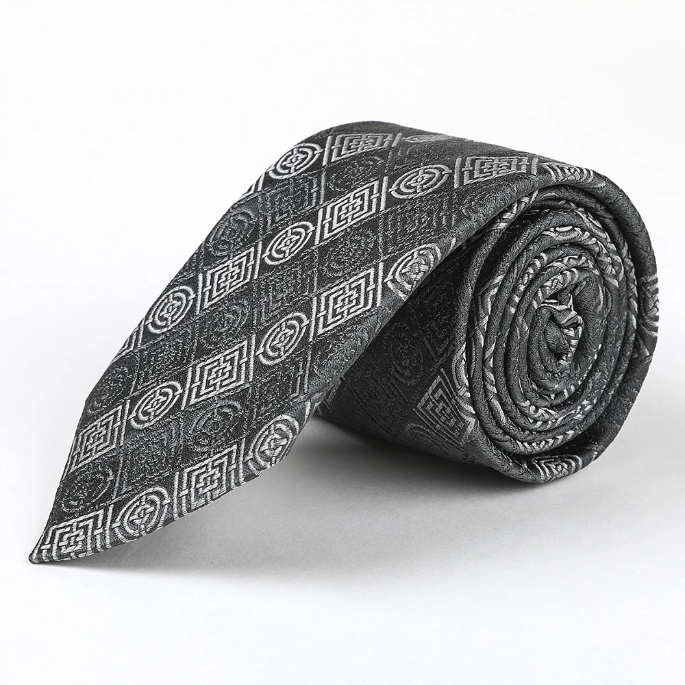 Fashion Design OEM ODM Silk Necktie Grey White Striped Abstract Jacquard Men Tie Geometry Custom 100% Silk Ties